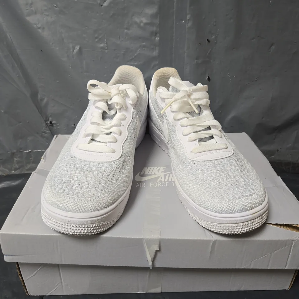 BOXED PAIR OF NIKE AIR FORCE FLYKNIT 2.0 TRAINERS IN GREY - UK 7.5