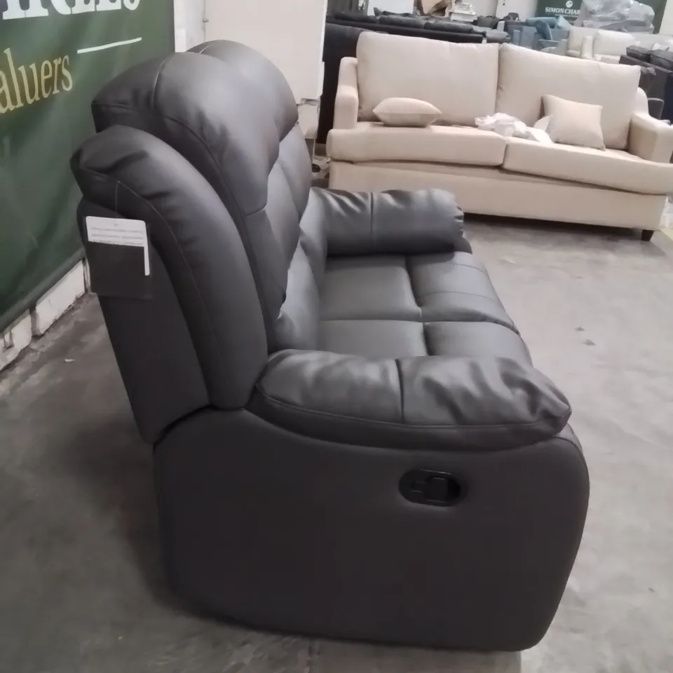 QUALITY DESIGNER 2 SEATER GREY FAUX LEATHER UPHOLSTERED RECLINER SOFA 