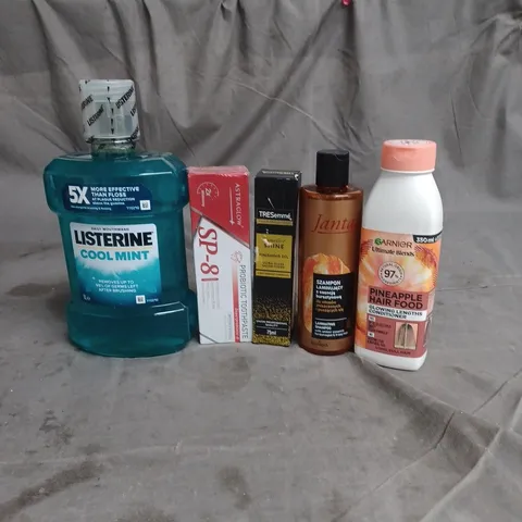 APPROXIMATEY 20 HEALTH AND BEAUTY PRODUCTS TO INCLUDE LISTERINE MOUTHWASH, GARNIER PINEAPPLE HAIR FOOD AND SP-8 PROBIOTIC TOOTHPASTE