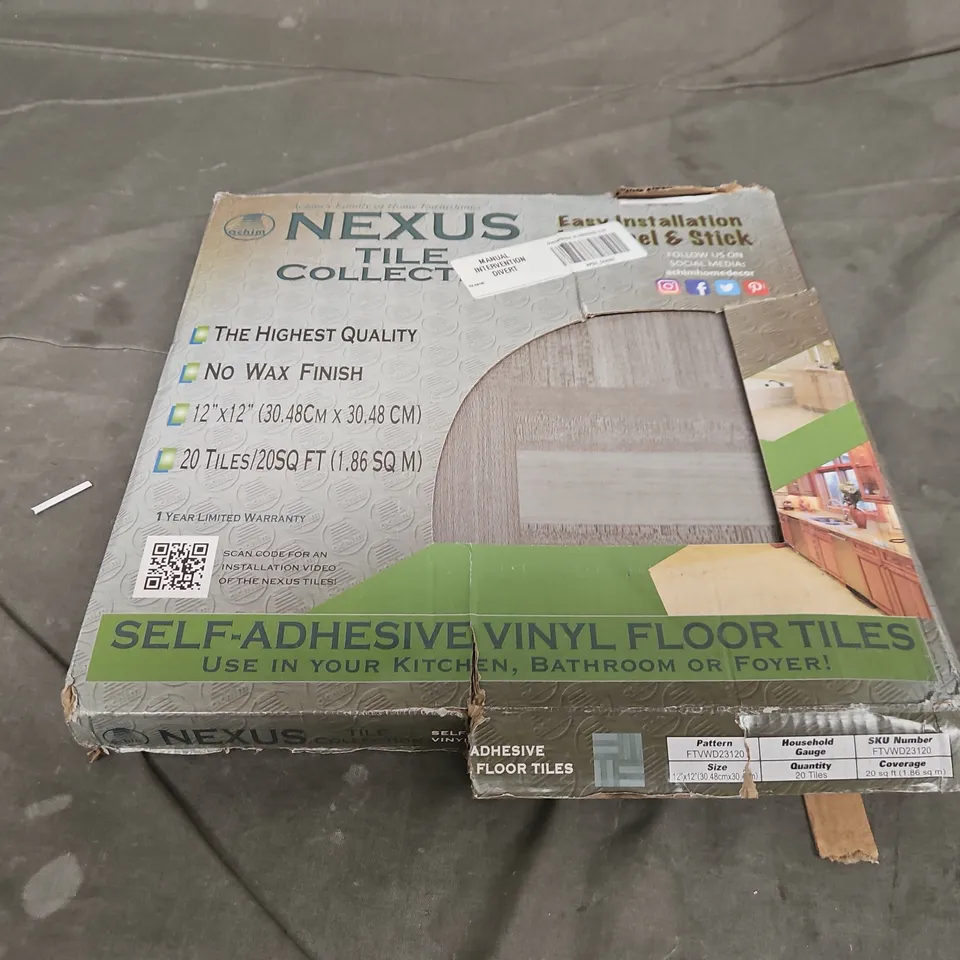 NEXUS TILE COLLECTION SELF-ADHESIVE VINYL FLOOR TILES, 12X12 IN, 20 TILES BOXED