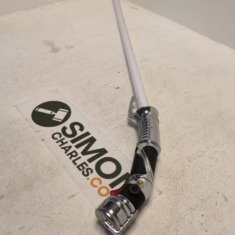 MODEL LIGHTSABER OF COUNT DOUKU WITH CHROME HILT AND WHITE BLADE TURNING RED. MADE BY HASBRO 2020.