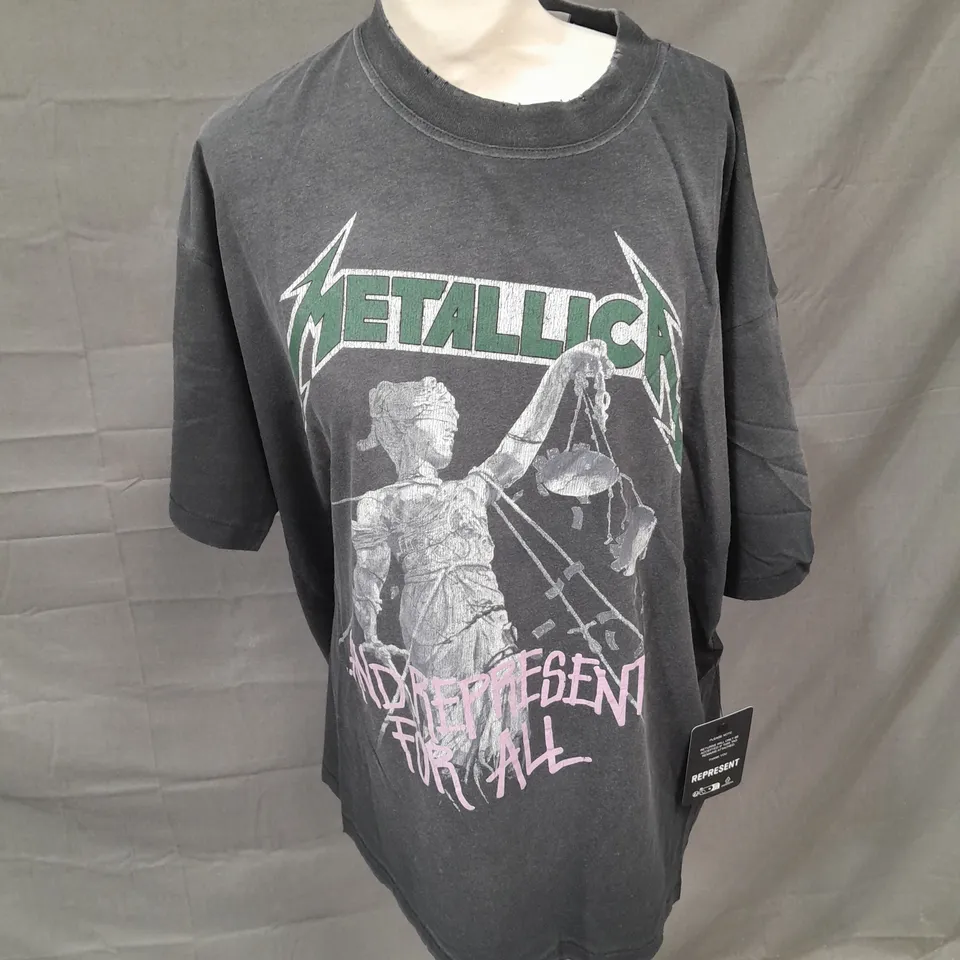 REPRESENT METALLICA JUSTICE TSHIRT IN STAINED BLACK SIZE M