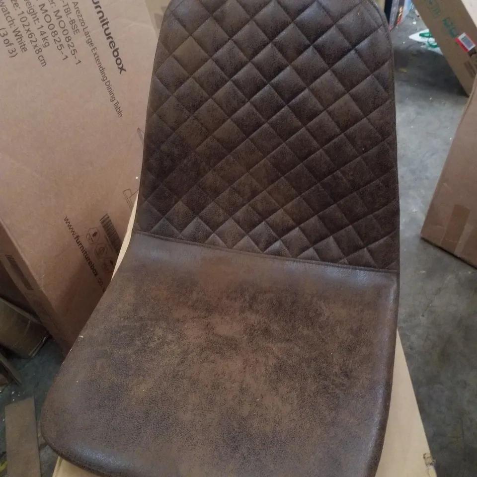 BOXED SET OF 4 BROWN FAUX LEATHER DINING CHAIRS 