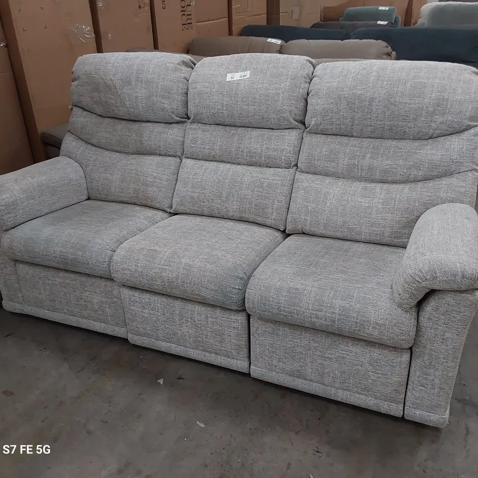 QUALITY BRITISH DESIGNER G PLAN MALVERN MANUAL RECLINING THREE SEATER SOFA DALI PEBBLE FABRIC 