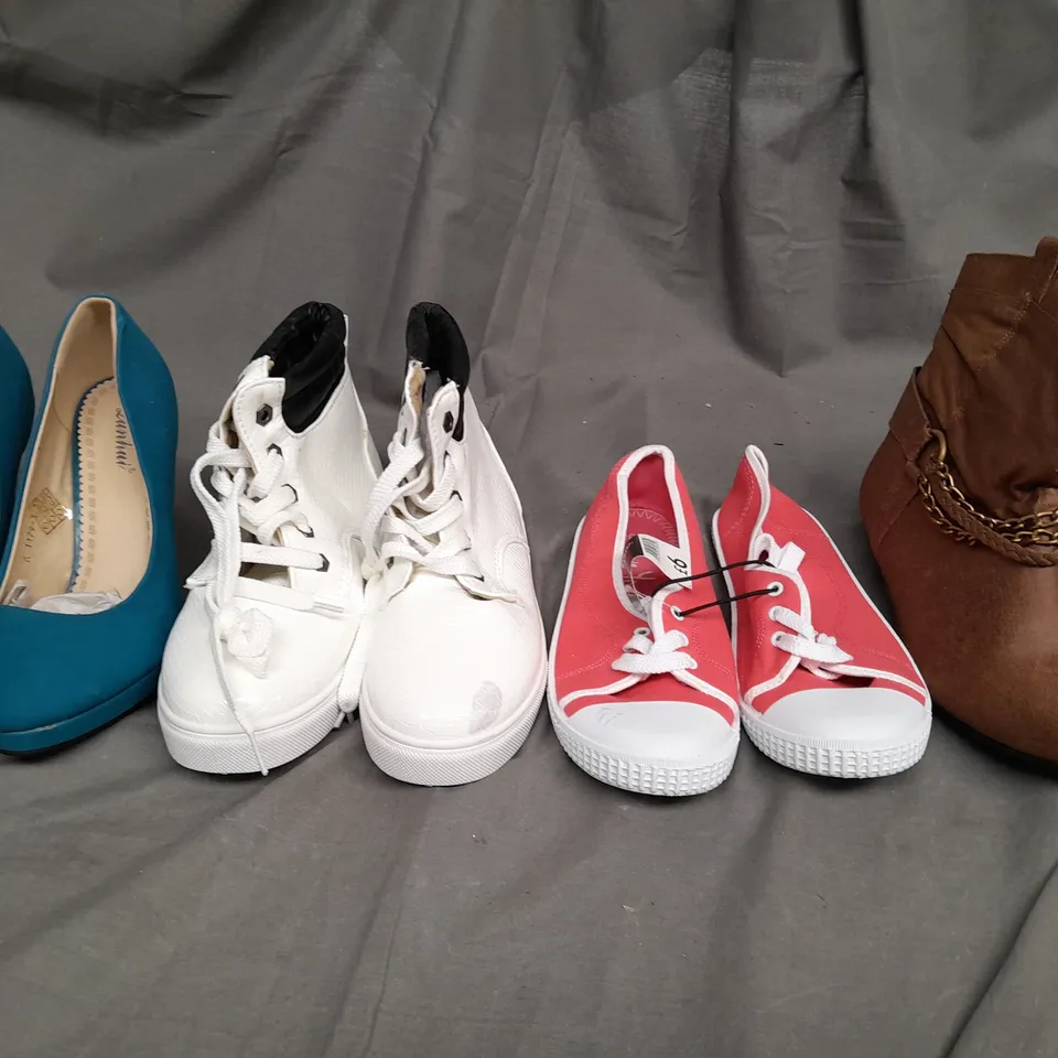 BOX OF APPROXIMATELY 10 ASSORTED PAIRS OF SHOES IN VARIOUS SIZES, COLOURS AND STYLES