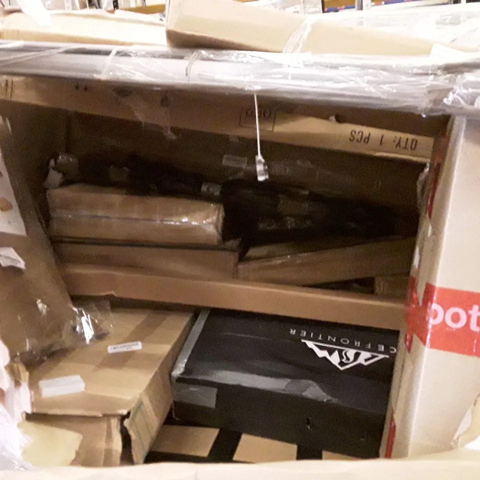 PALLET OF ASSORTED PRODUCTS INCLUDING CONVECTOR HEATER, CANISTER VACUUM CLEANER, SAFETY HANDLES, DIGITAL AIR FRYER, VINYL FLOOR CUTTER