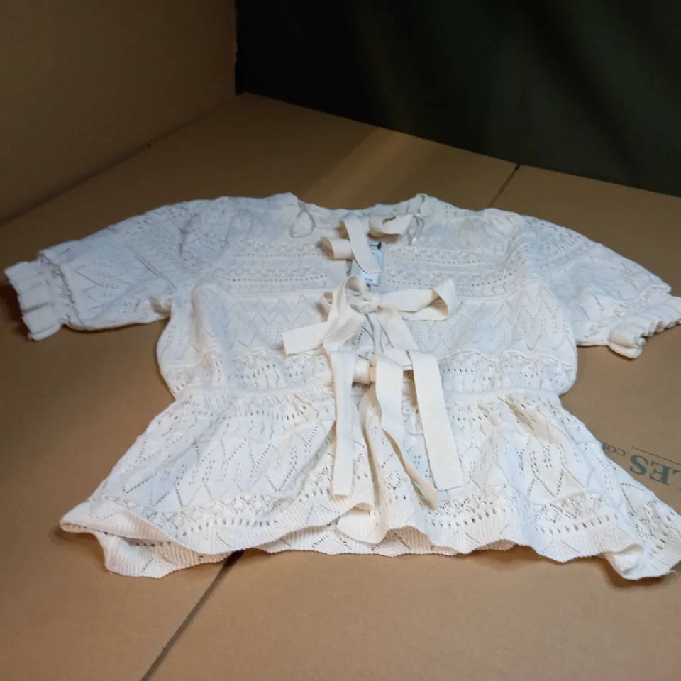 RIVER ISLAND CREAM TIE FRONT TOP/CARDIGAN - SIZE 10