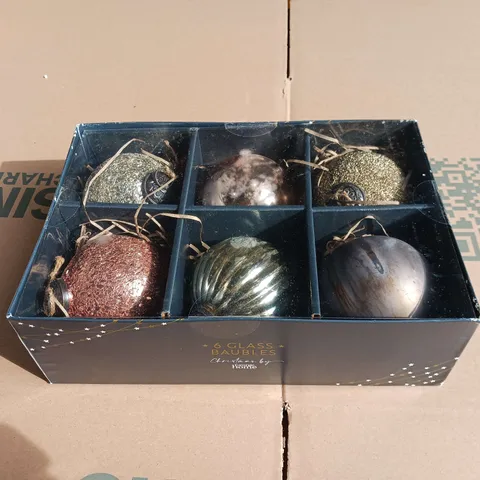 4 BOXES OF 6 GLASS CHRISTMAS BAUBLES BY GEORGE HOME