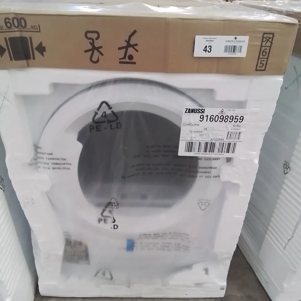 ZANUSSI ZDH87A2PW 8KG HEAT PUMP TUMBLE DRYER - WHITE - A++ RATED RRP £475