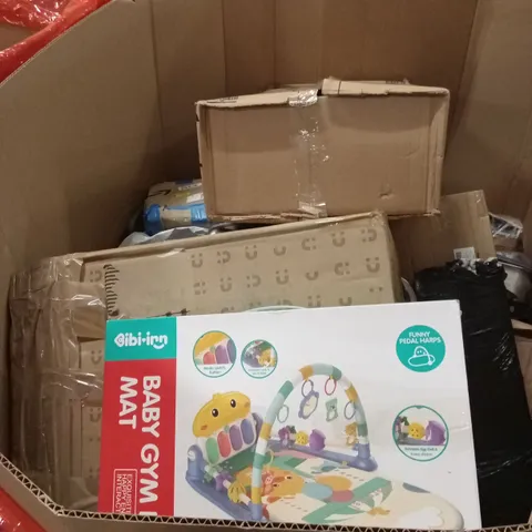 PALLET OF ASSORTED HOUSEHOLD GOODS AND PRODUCTS TO INCLUDE; BABY PLAY MAT, BOXED FURNITURE ETC