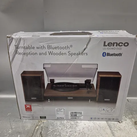 BOXED LENCO LS-100WD BELT DRIVE TURNTABLE WITH WOODEN SPEAKERS
