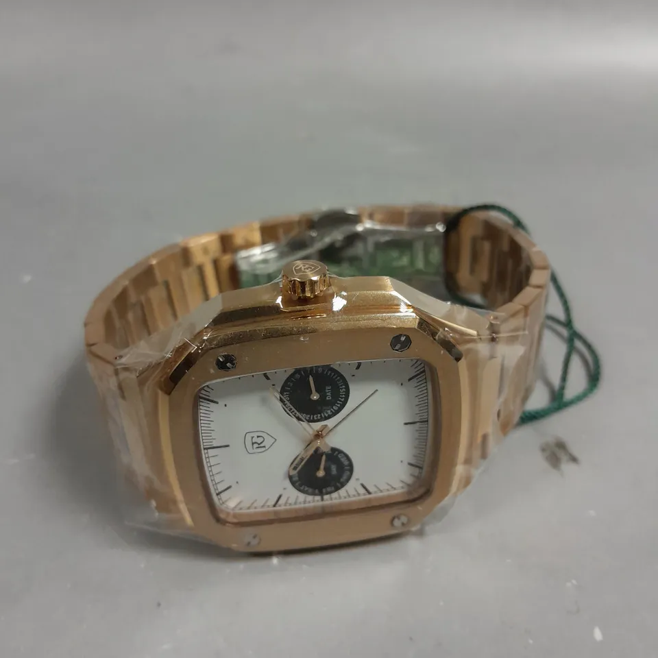 RAYMOND GAUDIN WATCH DAY DATE SUB DIALS STAINLESS STEEL CASE & STRAP ROSE GOLD