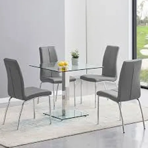 BOXED HARTLEY SQUARE CLEAR GLASS DINING TABLE (3 BOXES)