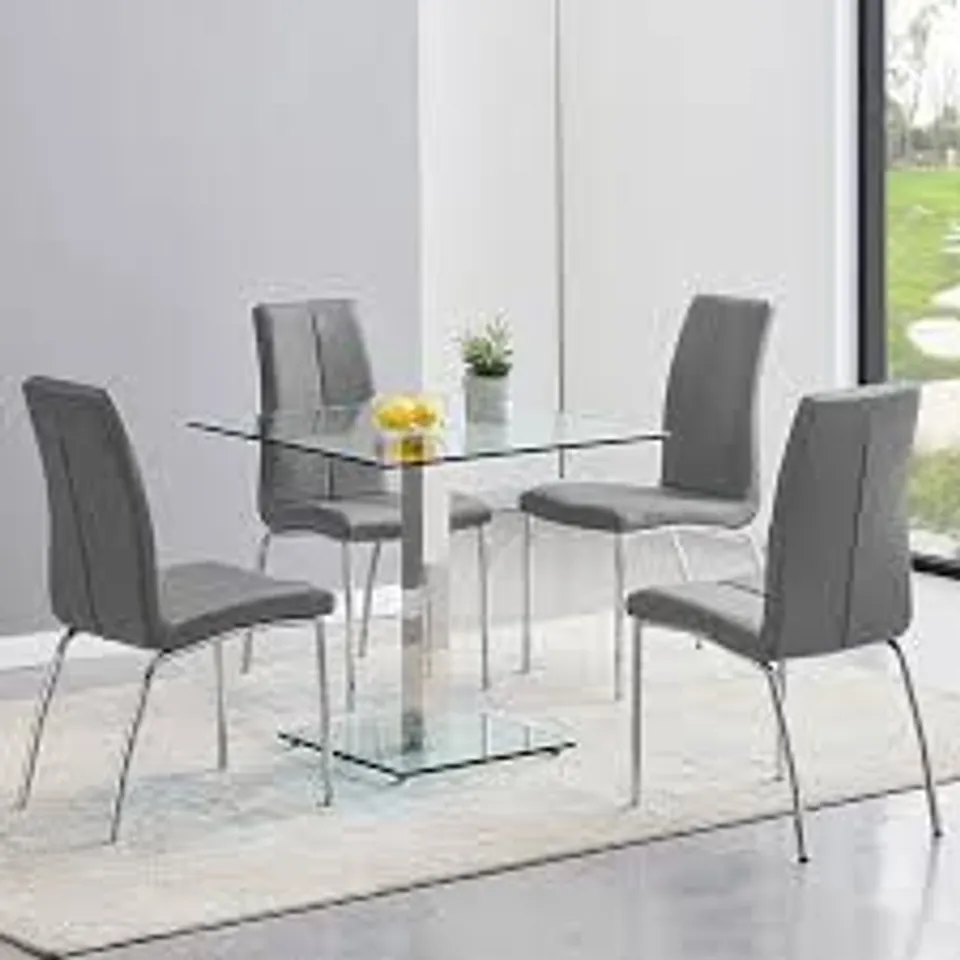 BOXED HARTLEY SQUARE CLEAR GLASS DINING TABLE (3 BOXES)