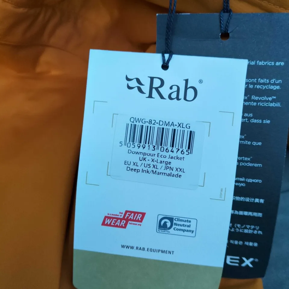 RAB DOWNPOUR ECO JACKET – DEEP INK/MARMALADE – UK XL