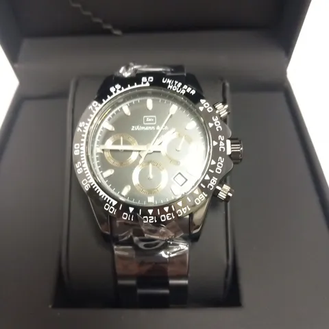 BOXED MENS ZIHLMANN & Co Z400 WATCH β CHRONOGRAPH MOVEMENT β BLACK STAINLESS STEEL STRAP β BLACK DIAL β 3ATM WATER RESISTANT