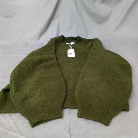 M&S WOMEN'S MOSS GREEN FUZZY CARDIGAN, SIZE L