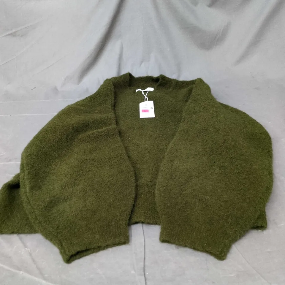 M&S WOMEN'S MOSS GREEN FUZZY CARDIGAN, SIZE L