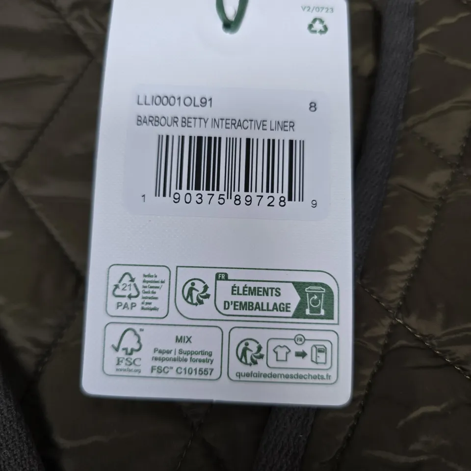 BARBOUR BETTY INTERACTIVE LINER VEST – WOMEN'S QUILTED OUTER LAYER - SIZE 8 
