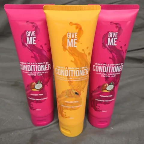 3 X 300ML GIVE ME CONDITIONER TO INCLUDE 2 X ARGAN OIL/COCONUT OIL & 1 X PAPAYA/MANUKA HONEY