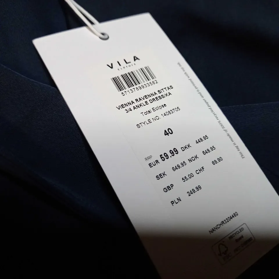 VILA NAVY SATIN PLUNGE MAXI DRESS 