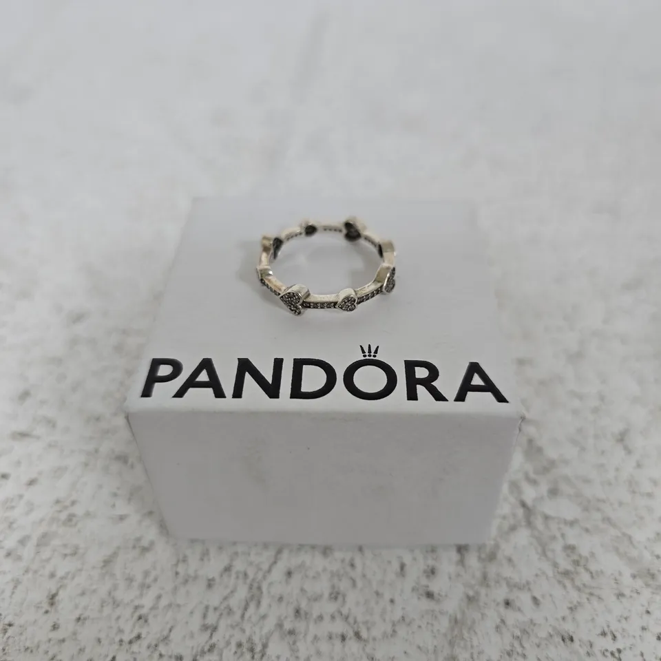 PANDORA SILVER RING WITH HEART PAVÉ MOTIFS
