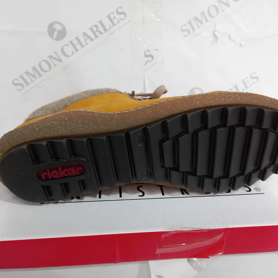 RIEKER ANTISTRESS LACE ANKLE BOOT YELLOW - SIZE 5 - BOXED