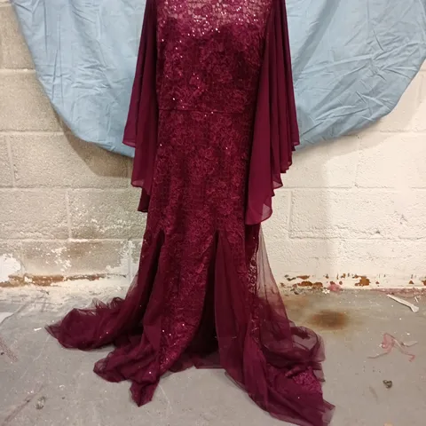 Burgundy Lace Evening Gown with Train + Purple Tolcen Knitwear (Packaged)
