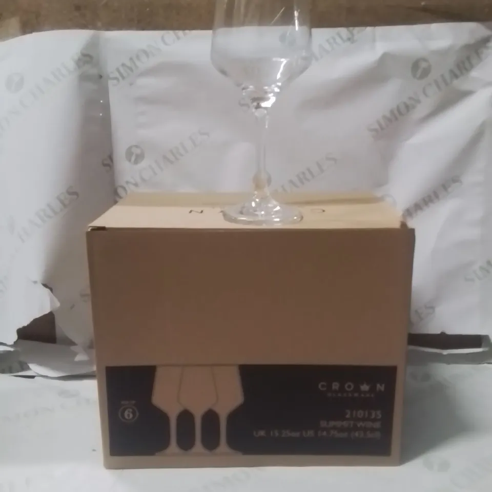 BOXED CROWN GLASSWARE SUMMIT WINE GLASSES APPROXIMATELY 6