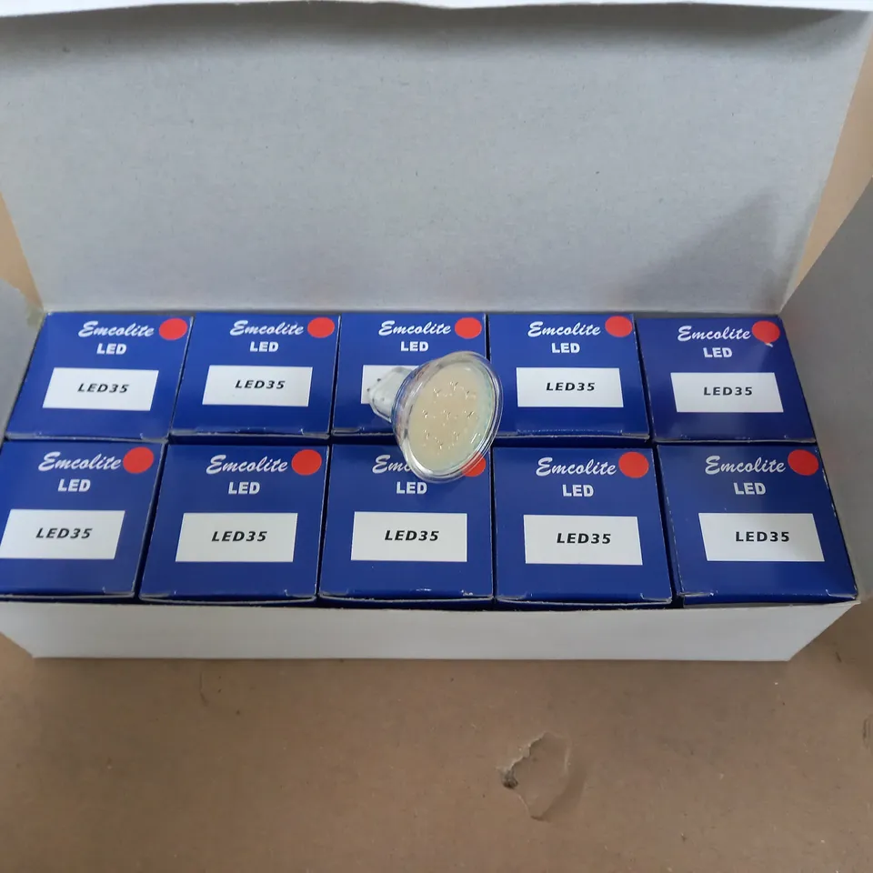 LOT OF 13 BOXES (10 PER BOX) EMCOLITE LED35 LIGHTS RED