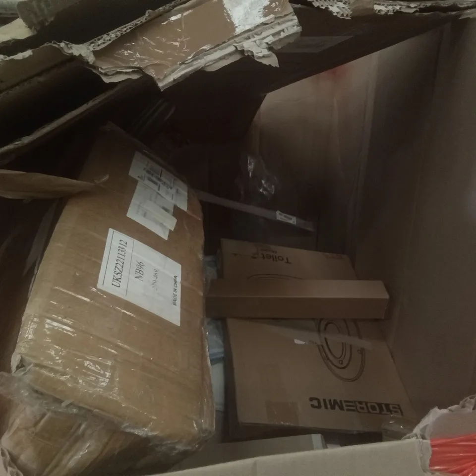 PALLET OF ASSORTED ITEMS INCLUDING STOREMIC TOILET SEAT, METERK METAL DETECTOR, HEATING BLANKET, SIMPDIY SHOE BOX, DOOR BRACE 