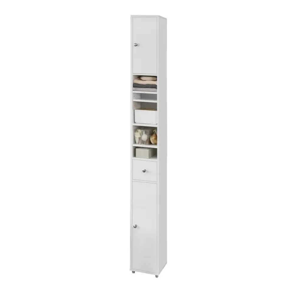 BOXED MUNFORD 20 X 180CM FREESTANDING BATHROOM CABINET WHITE FINISH