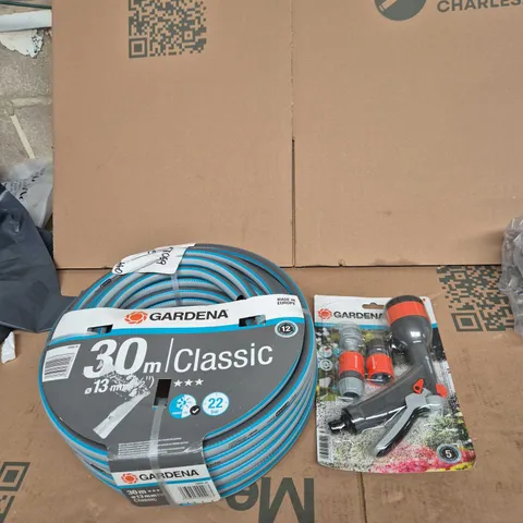 GARDENA 30M CLASSIC GARDEN HOSE – 13MM WITH SPRAY NOZZLE AND FITTINGS