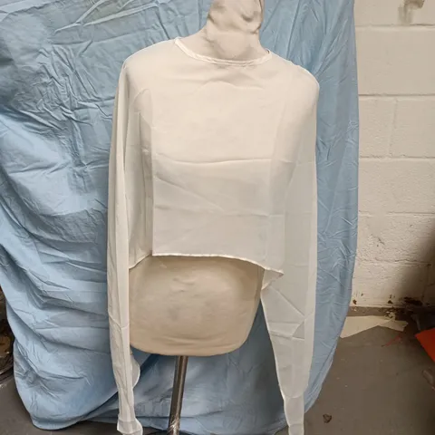 BOA CREAM SHEER CHIFFON CAPE, CURVED HEM, SIZE L