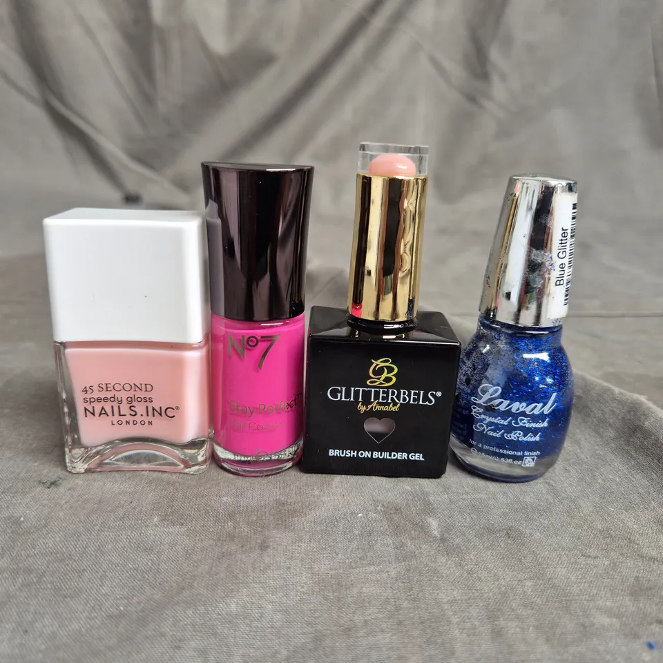 APPROXIMATELY 20 BOTTLES OF NAIL VARNISH TO INCLUDE NO7, GLITTERBELS AND NAILS.INC