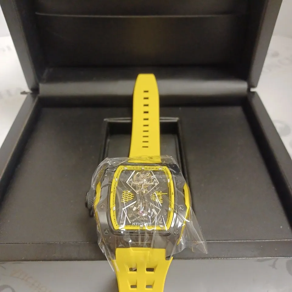 BOXED GRESHAM GENTS GENESIS G1 SPECIAL EDITION WATCH - RUBBER STRAP - YELLOW