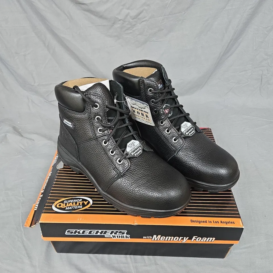 SKECHERS WORK MEN'S LEATHER SAFETY BOOTS – MEMORY FOAM, BLACK STEEL TOE. UK SIZE 11