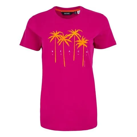 BRAND NEW REGATTA WOMENS FILANDRA IX SHORT SLEEVE T-SHIRT IN PINK PALM - UK 22