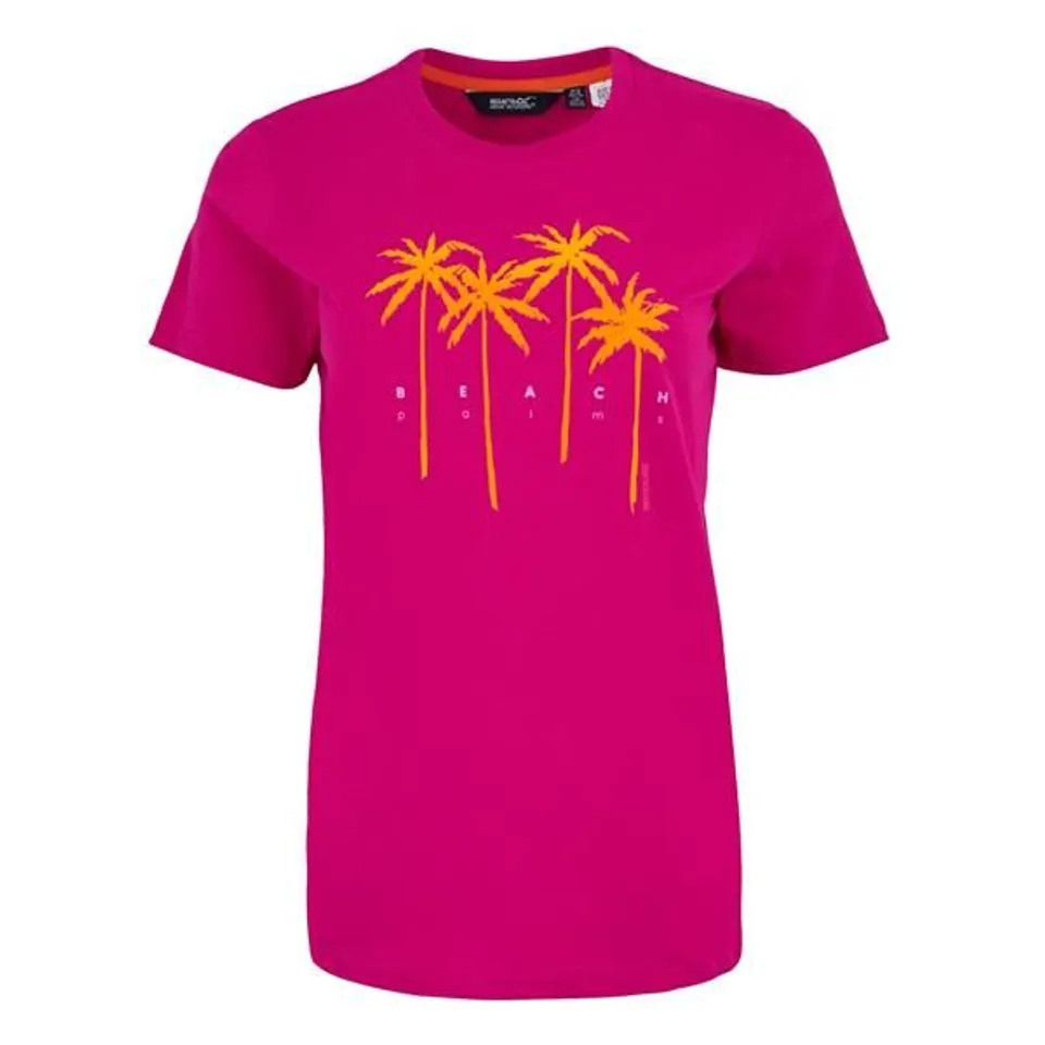 BRAND NEW REGATTA WOMENS FILANDRA IX SHORT SLEEVE T-SHIRT IN PINK PALM - UK 22