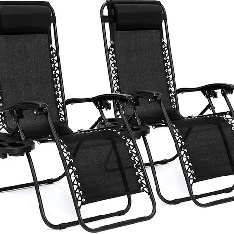 BOXED FINE GARDEN 2PK HEAVY DUTY ZERO GRAVITY CHAIRS WITH CUP HOLDERS - COLLECTION ONLY 