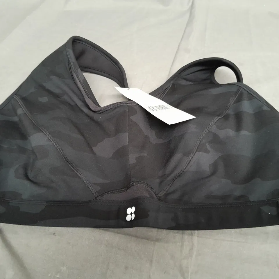 SWEATY BETTY POWER ICON RUNNING BRA IN BLACK CAMO - 38F