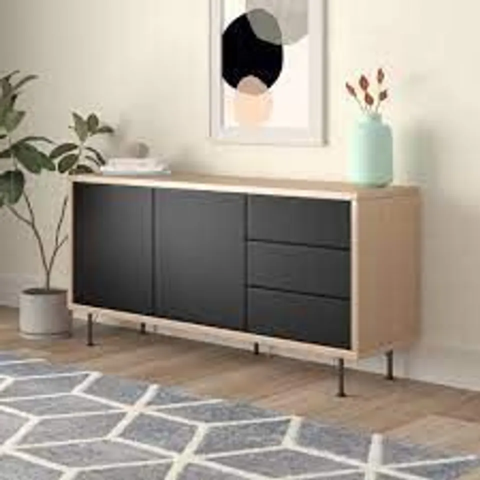 BOXED MANIGAULT SIDEBOARD OAK/BLACK -ONLY 1 BOX OF 2