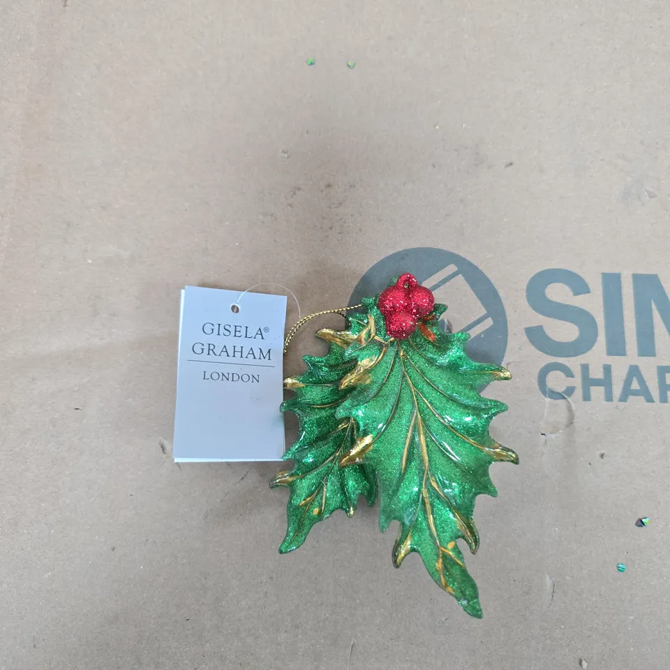 BOX OF APPROXIMATELY 100 GISELA GRAHAM HOLLY HANGING TREE DECORATIONS