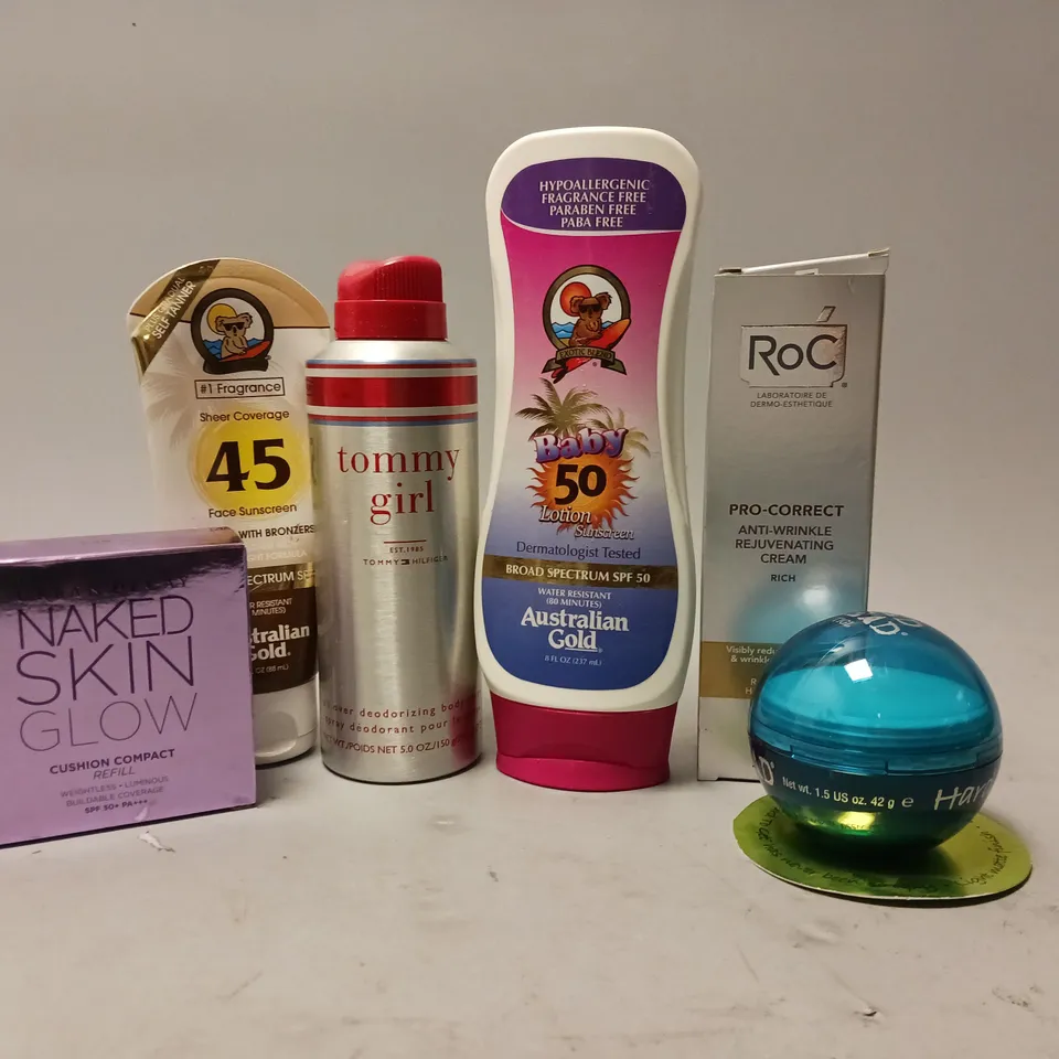 APPROXIMATELY 20 ASSORTED HEALTH AND BEAUTY PRODUCTS TO INCLUDE ROC PRO-CORRECT ANTI-WRINKLE REJUVENATING CREAM, URBAN DECAY NAKED SKIN GLOW CUSHION COMPACT REFILL, TIGI BED HEAD HARD TO GET TEXTURISI