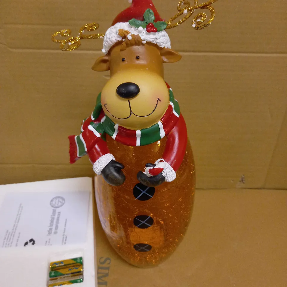 FESTIVE PRE-LIT LARGE GLASS CHRISTMAS CHARACTER - REINDEER