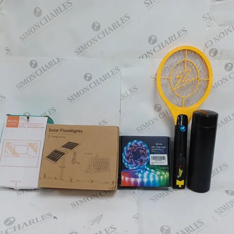 BOX OF APPROX 15 ASSORTED ITEMS TO INCLUDE -5050RGB LED STRIP LIGHT - SOLAR FLOOD LIGHT - FLINTRONIC 500ML LED TRAVEL ECT