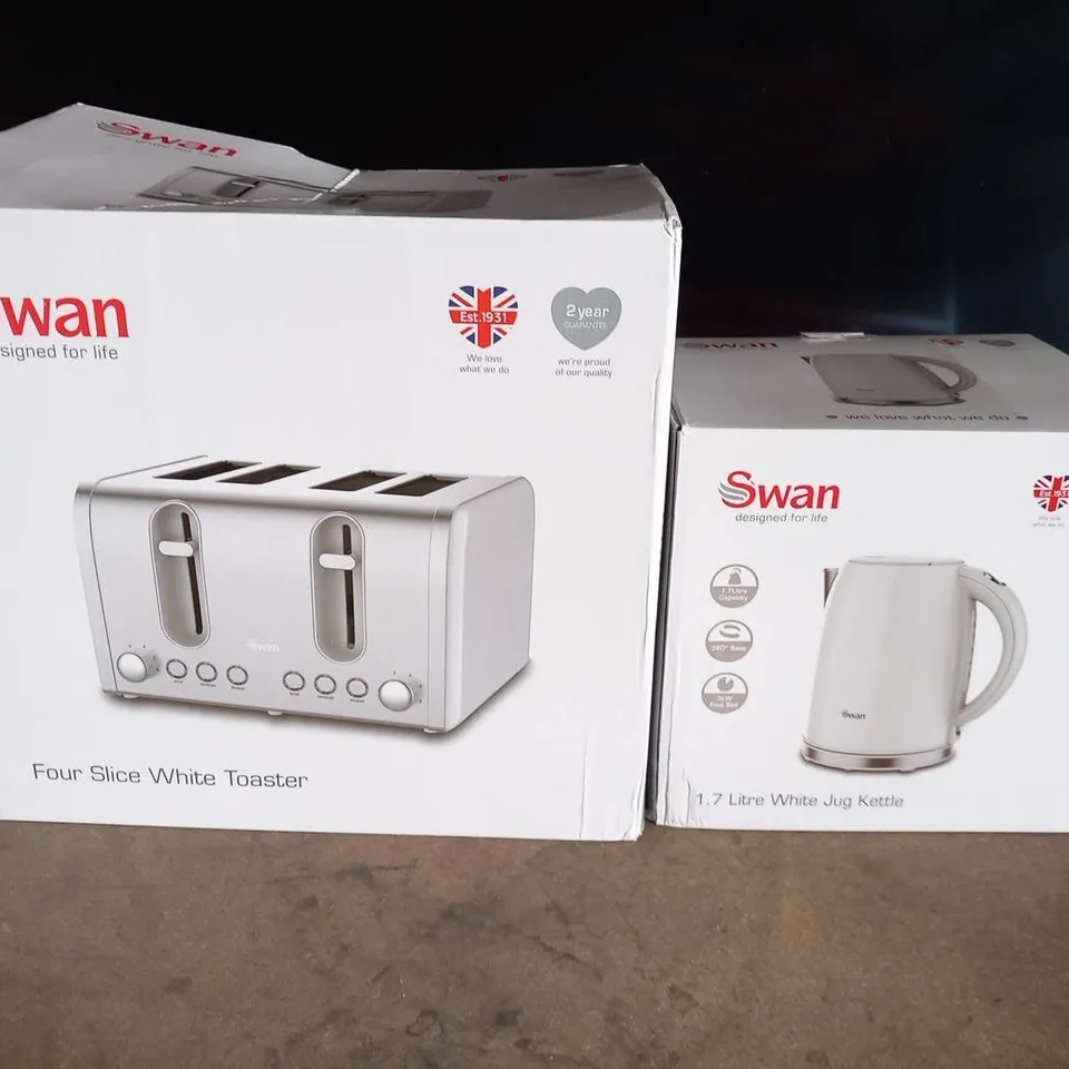 BOXED SWAN TOASTER 4-SLICE AND KETTLE IN WHITE
