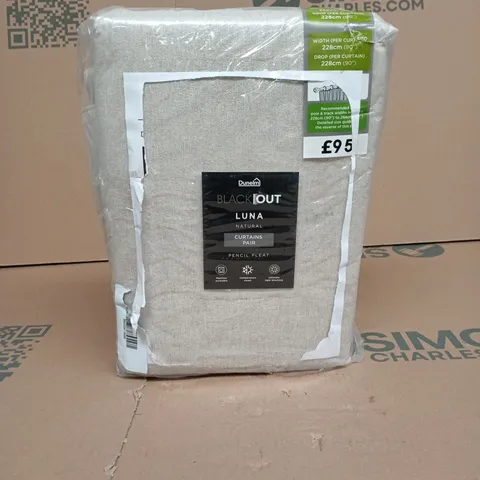 DUNELM BLACKOUT LUNA NATURAL CUTRAINS PAIR PENCIL PLEAT 228 X 228CM
