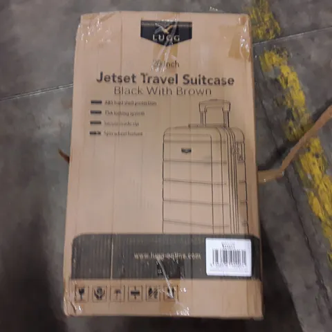 BOXED LUGG 20 INCH JET SET TRAVEL SUITCASE - BLACK WITH BROWN 