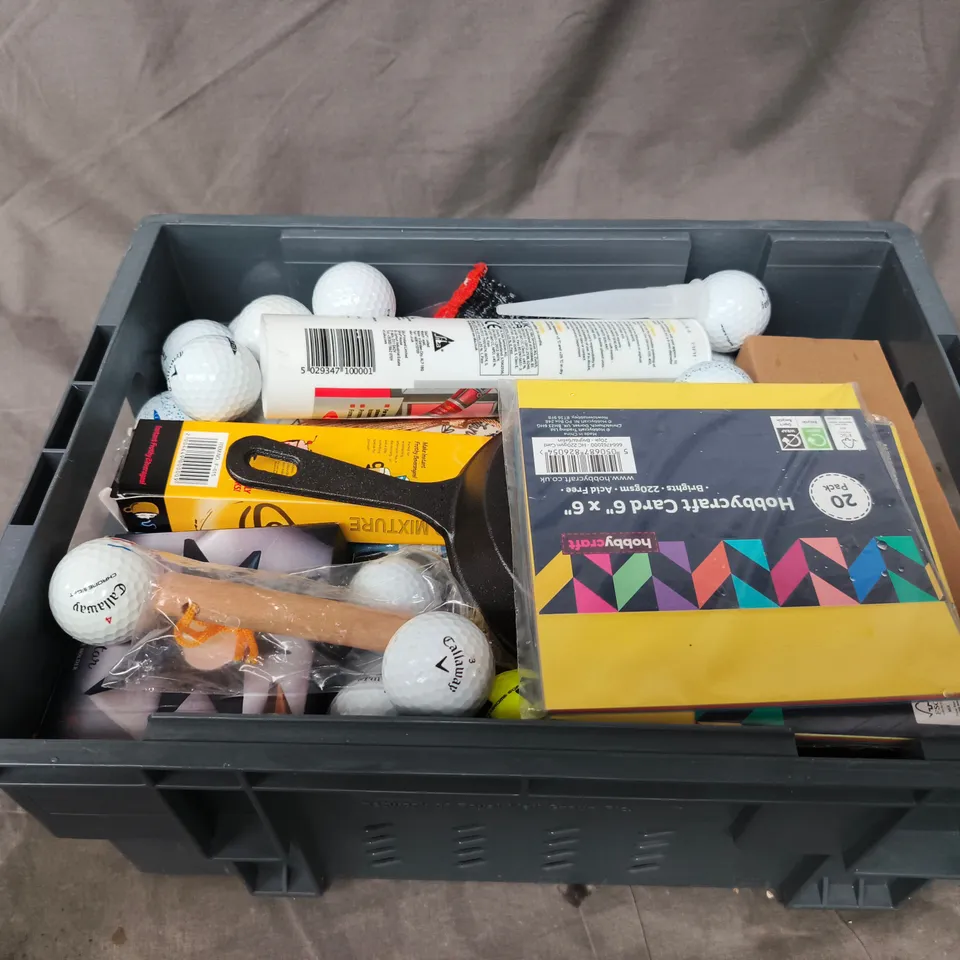 APPROXIMATELY 15 ASSORTED HOUSEHOLD PRODUCTS TO INCLUDE GOLF BALLS , SILICONE , MINI HAND MIXTURE , ETC